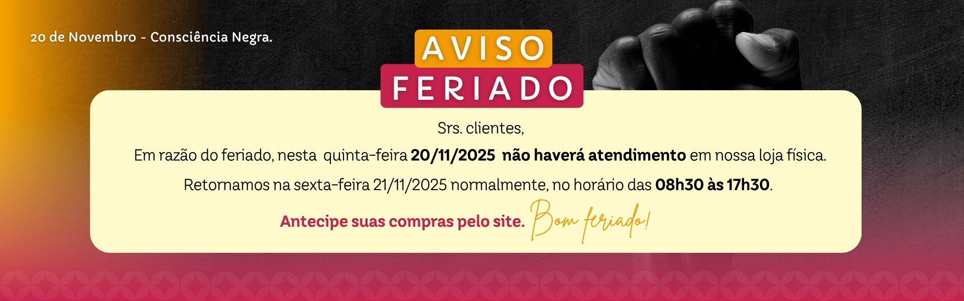 AVISO FERIADO - 20 DE NOVEMBRO 2025