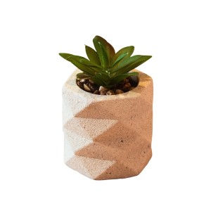 CACHEPOT C/ SUCULENTA ARTIFICIAL GEOMETRY 6CMX9,5CM  BEGE CIMENTO REF.222063