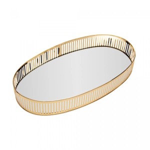 BANDEJA DE METAL OVAL C/ ESPELHO BERLIN DOURADA 26CMX12CMX5CM - REF.220778