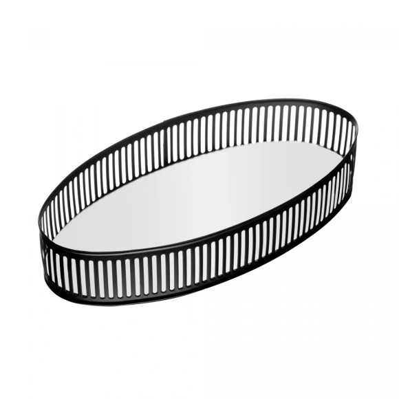BANDEJA DE METAL C/ ESPELHO BERLIN PRETO FOSCO 26CMX12CMX5CM - REF.220780