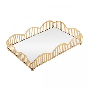 BANDEJA C/ ESPELHO WAVE DOURADA 21CMX14CMX4CM - REF.221013