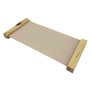 BANDEJA DE VIDRO COM BASE DE MADEIRA - ROSA