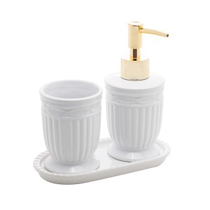 CJ 3 PC P/BANHEIRO DE CERAMICA GREECE BRANCO E DOURADO - REF.1954